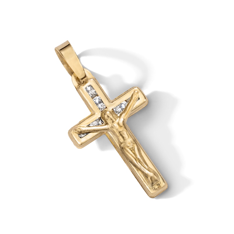 Main Image 2 of 10K Semi-Solid Gold CZ Mini Crucifix Cross Charm