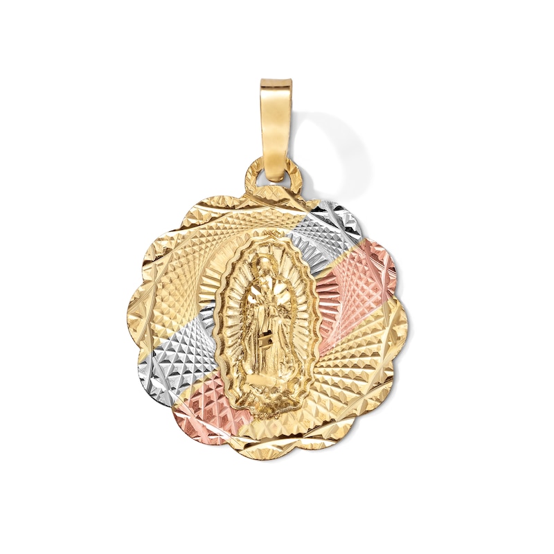 10K Solid Tri-Tone Gold Mini Our Lady of Guadalupe Medallion Charm