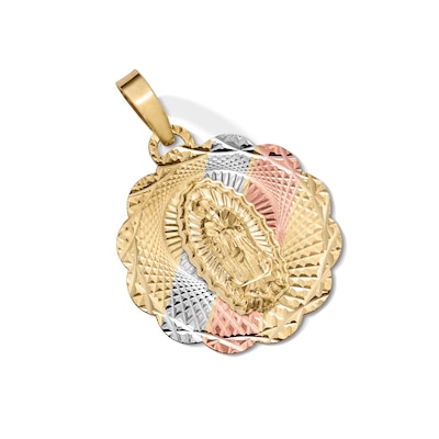 10K Solid Tri-Tone Gold Mini Our Lady of Guadalupe Medallion Charm