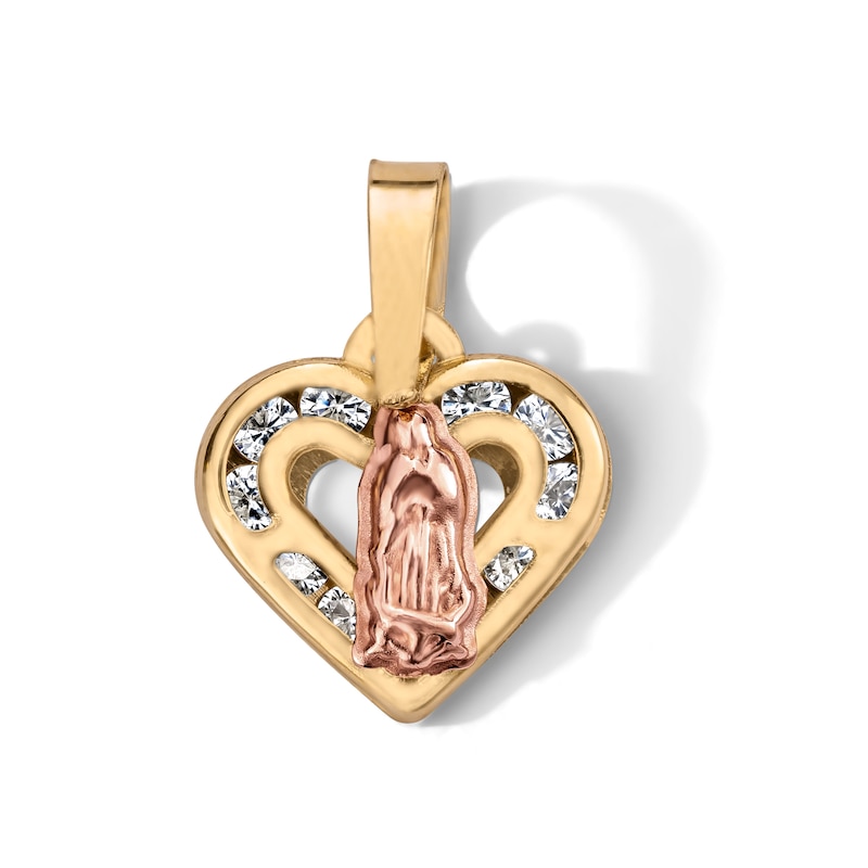 Main Image 1 of 10K Semi-Solid Two-Tone Gold CZ Mini Our Lady of Guadalupe Heart Charm