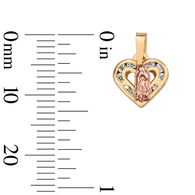 10K Semi-Solid Two-Tone Gold CZ Mini Our Lady of Guadalupe Heart Charm