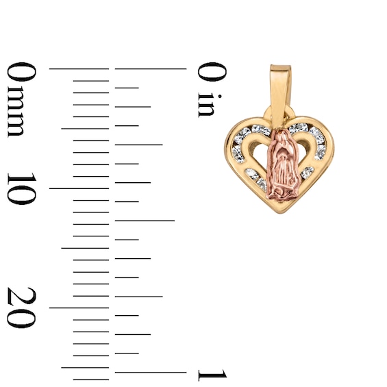 10K Semi-Solid Two-Tone Gold CZ Mini Our Lady of Guadalupe Heart Charm