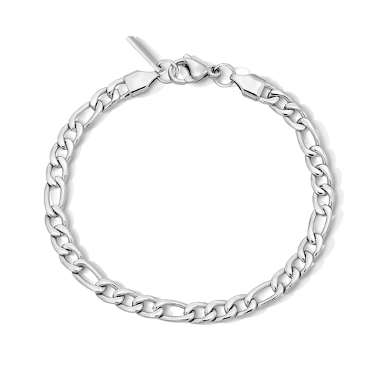 White Ion Plated 5mm Figaro Chain Bracelet with CZ