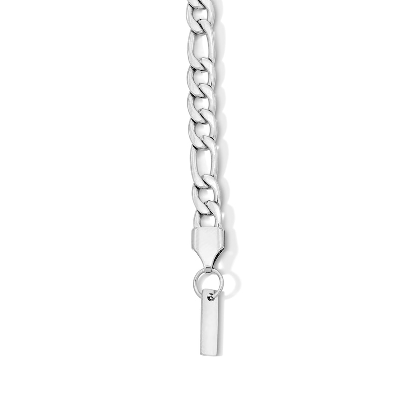 Main Image 2 of White Ion Plated 5mm Figaro Chain Bracelet with CZ - 7.5"