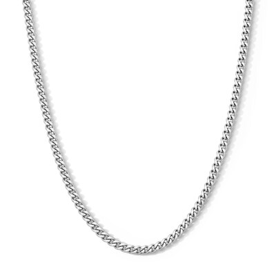 White Ion Plated 3mm Cuban Curb Chain with CZ - 18"