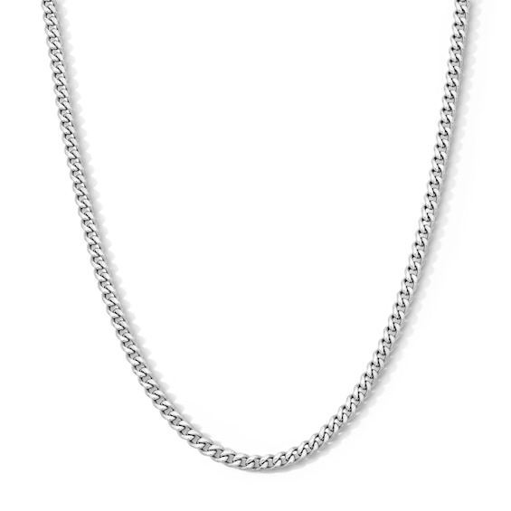 White Ion Plated 3mm Cuban Curb Chain with CZ - 18"