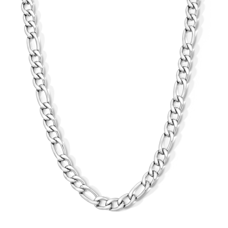 Main Image 1 of White Ion-Plated 7mm Figaro Chain with CZ - 24"