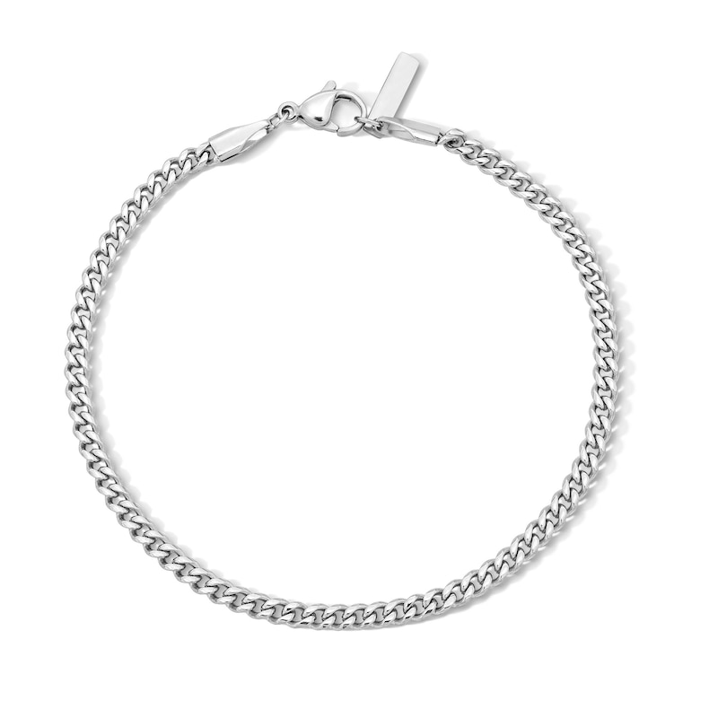 Main Image 1 of White Ion Plated 3mm Cuban Curb Chain Bracelet with CZ - 7.5"