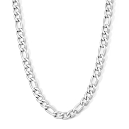 White Ion-Plated 7mm Figaro Chain with CZ - 22"
