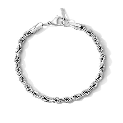 White Ion Plated CZ 5mm Rope Chain Bracelet - 8.5"