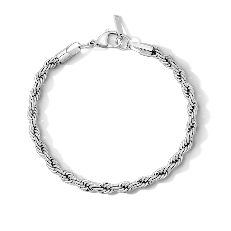 Main Image 1 of White Ion Plated 5mm Rope Chain Bracelet with CZ - 8.5"