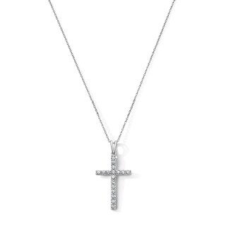 Sterling Silver 1/2 CT. T.W. Lab-Grown Diamond Cross Necklace - 16" + 2"