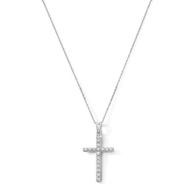 Sterling Silver 1/2 CT. T.W. Lab-Grown Diamond Cross Necklace - 16" + 2"