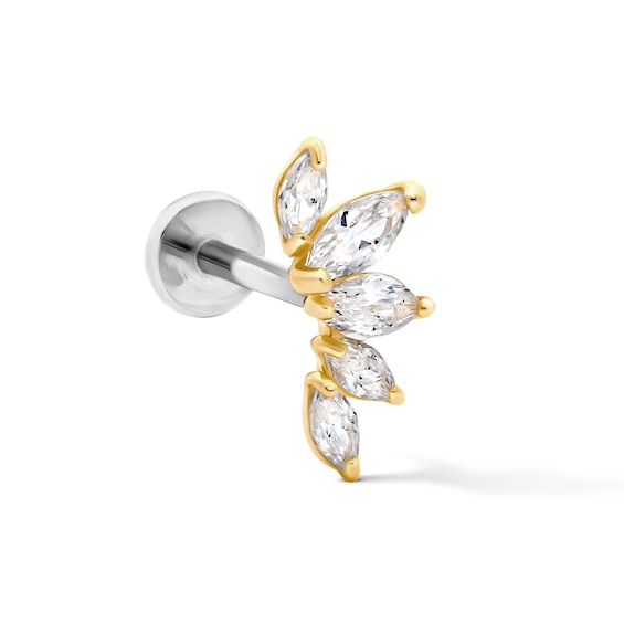 14K Hollow Gold and Titanium CZ Marquise Cartilage Crawler Stud - 18G 5/16"