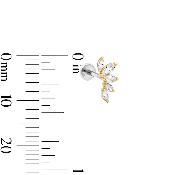 14K Hollow Gold and Titanium CZ Marquise Cartilage Crawler Stud - 18G 5/16"