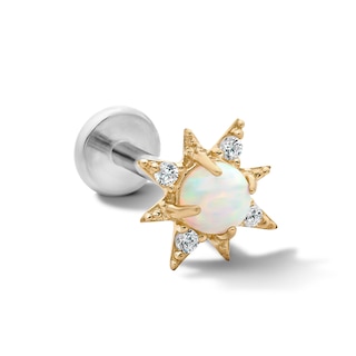 14K Hollow Gold and Titanium Simulated Opal and CZ Sun Cartilage Stud – 18G 5/16"