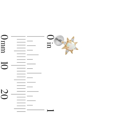 14K Hollow Gold and Titanium Simulated Opal and CZ Sun Cartilage Stud – 18G 5/16"
