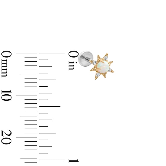 14K Hollow Gold and Titanium Simulated Opal and CZ Sun Cartilage Stud – 18G 5/16"