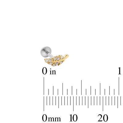 14K Hollow Gold and Titanium CZ Leaf Cartilage Stud – 18G 5/16"