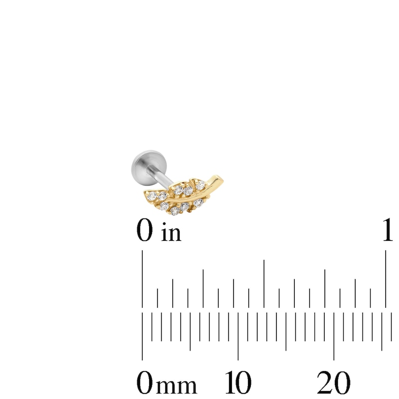 Main Image 2 of 14K Hollow Gold and Titanium CZ Leaf Cartilage Stud – 18G 5/16"