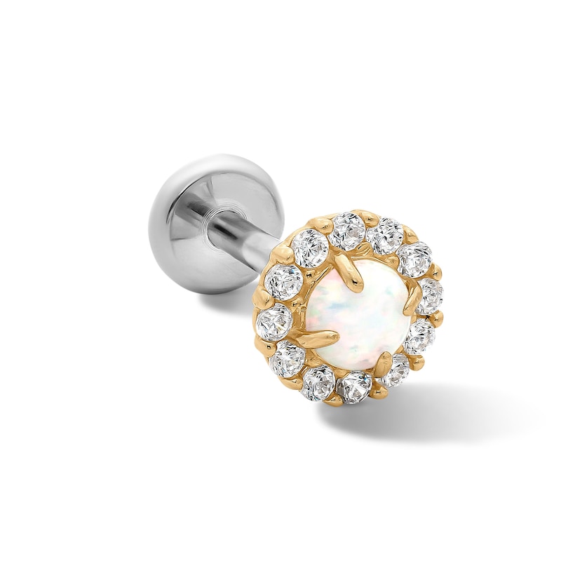 Main Image 1 of 14K Hollow Gold and Titanium Simulated Opal and CZ Cartilage Stud – 18G 5/16"