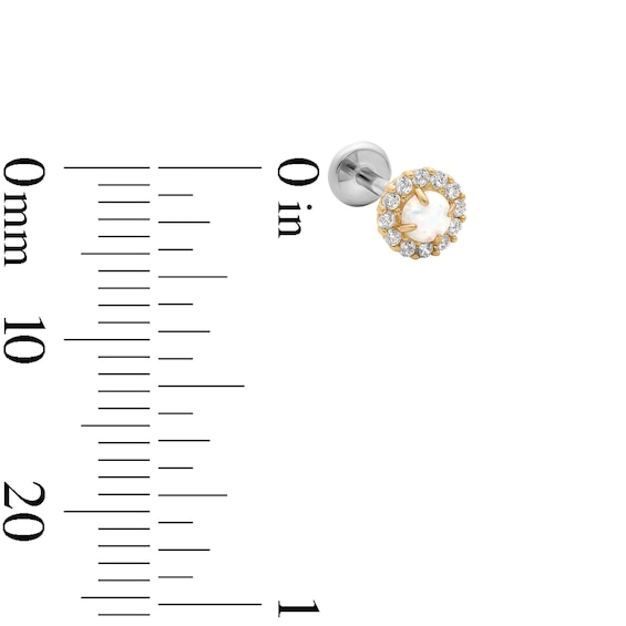 14K Hollow Gold and Titanium Simulated Opal and CZ Cartilage Stud – 18G 5/16"