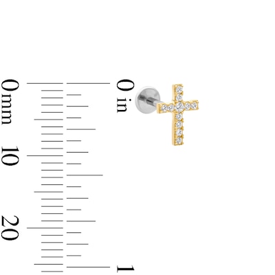 14K Hollow Gold and Titanium CZ Cross Cartilage Stud - 18G 5/16"