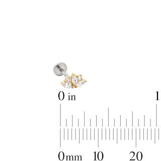 14K Hollow Gold and Titanium CZ Lotus Stud – 18G 5/16"