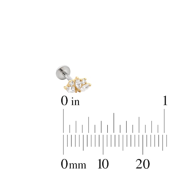 14K Hollow Gold and Titanium CZ Lotus Stud – 18G 5/16"