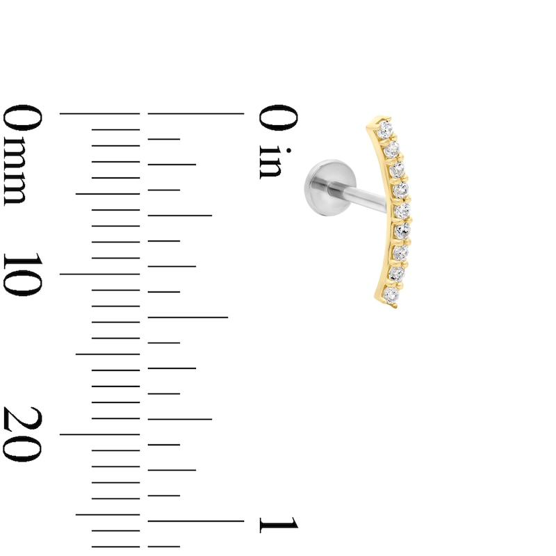 Main Image 2 of 14K Hollow Gold and Titanium CZ Cartilage Crawler Stud - 18G 5/16"