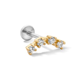 14K Hollow Gold and Titanium CZ Quad Cartilage Crawler Stud – 18G 5/16"