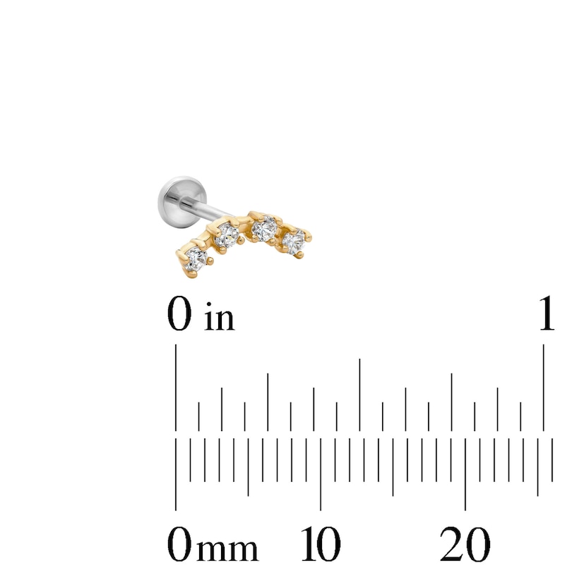 Main Image 2 of 14K Hollow Gold and Titanium CZ Quad Cartilage Crawler Stud – 18G 5/16"