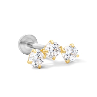 14K Hollow Gold and Titanium CZ Cartilage Crawler Stud - 18G 5/16"