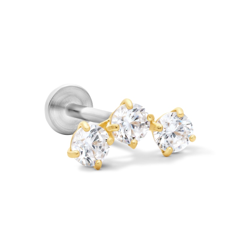 Main Image 1 of 14K Hollow Gold and Titanium CZ Cartilage Crawler Stud - 18G 5/16"