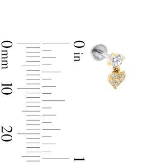 14K Hollow Gold and Titanium CZ Cartilage Heart Dangle Stud - 18G 5/16"