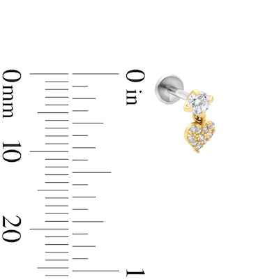14K Hollow Gold and Titanium CZ Cartilage Heart Dangle Stud - 18G 5/16"