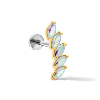 14K Hollow Gold and Titanium Iridescent CZ Marquise Cartilage Crawler Stud - 18G 5/16"