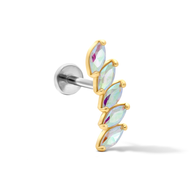 Main Image 1 of 14K Hollow Gold and Titanium Iridescent CZ Marquise Cartilage Crawler Stud - 18G 5/16"