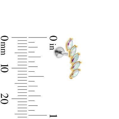 14K Hollow Gold and Titanium Iridescent CZ Marquise Cartilage Crawler Stud - 18G 5/16"
