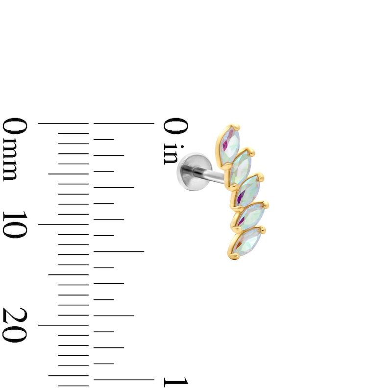 Main Image 2 of 14K Hollow Gold and Titanium Iridescent CZ Marquise Cartilage Crawler Stud - 18G 5/16"