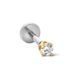 14K Hollow Gold and Titanium 1/20 CT. T.W. Diamond Solitaire Cartilage Stud - 18G 5/16"