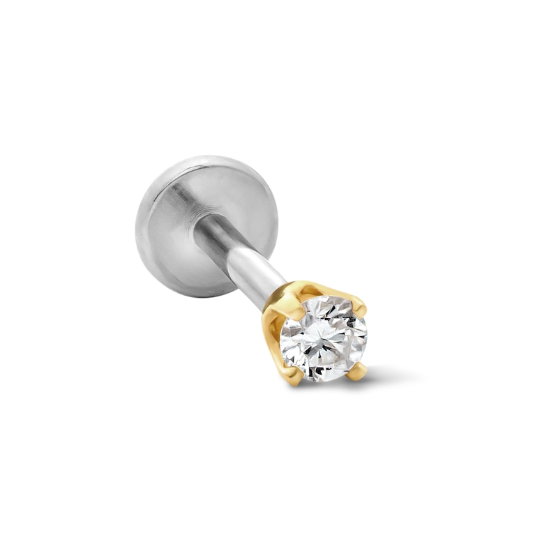 14K Hollow Gold and Titanium 1/20 CT. T.W. Diamond Solitaire Cartilage Stud - 18G 5/16"