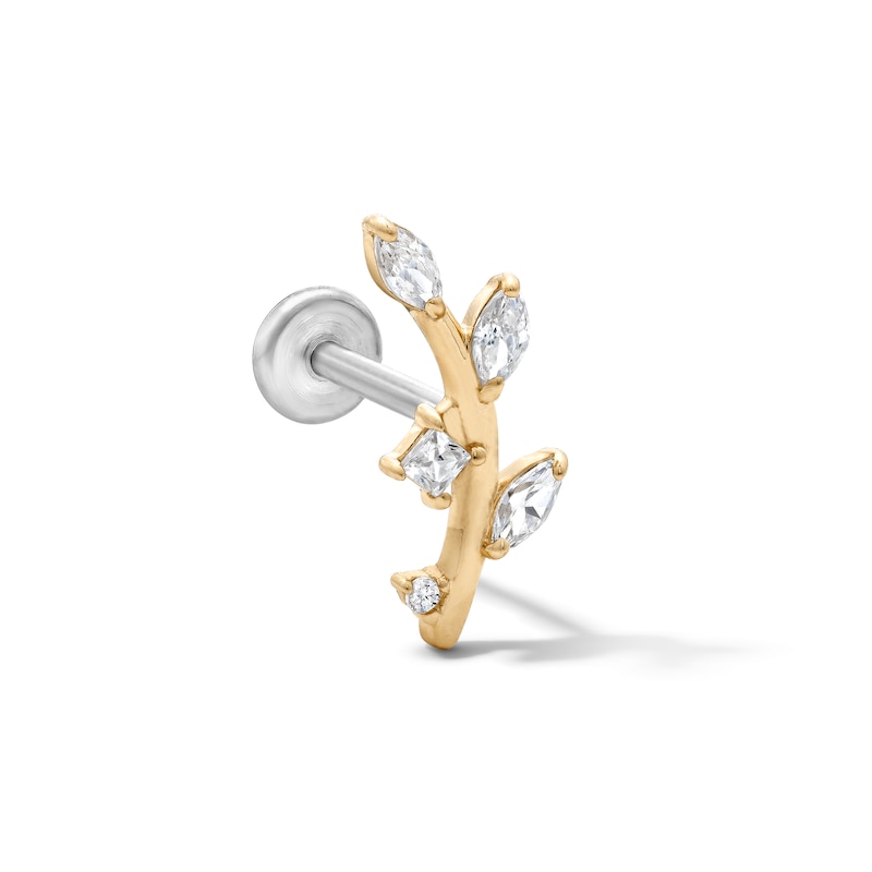 14K Gold and Titanium CZ Cartilage Earring - 18G