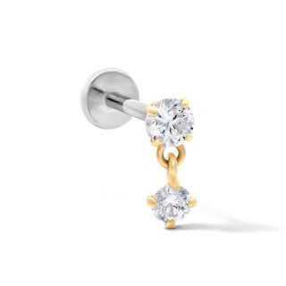 14K Hollow Gold and Titanium CZ Cartilage Dangle Stud – 18G 5/16"