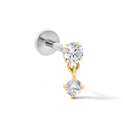 14K Hollow Gold and Titanium CZ Cartilage Dangle Stud – 18G 5/16"