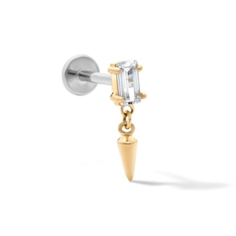 14K Hollow Gold and Titanium CZ Baguette Cartilage Dangle Stud – 18G 5/16"