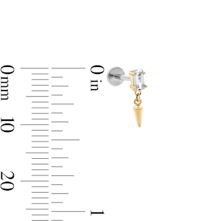 14K Hollow Gold and Titanium CZ Baguette Cartilage Dangle Stud – 18G 5/16"