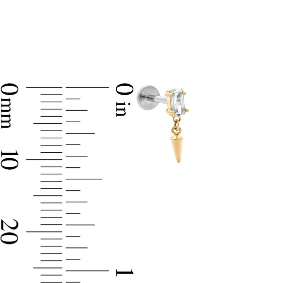 14K Hollow Gold and Titanium CZ Baguette Cartilage Dangle Stud – 18G 5/16"