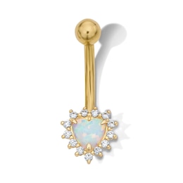 Yellow Ion Plated Heart-Shaped Simulated Opal and CZ Belly Ring - 14G