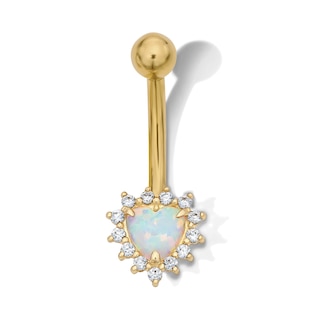 Yellow Ion Plated Heart-Shaped Simulated Opal and CZ Belly Ring - 14G